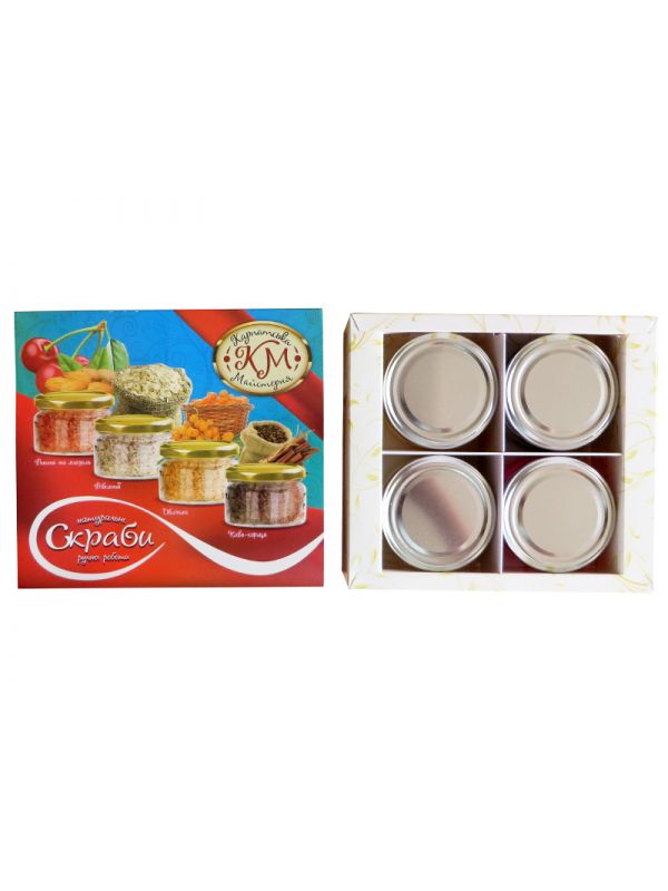 Набір скрабів синій "Вишня та мигдаль, вівсяний, обліпиха, кава і кориця"