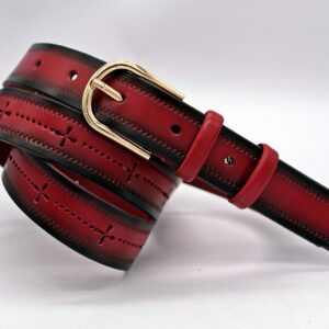 Ремінь червоно-чорний з перфорацією "Тиснення"