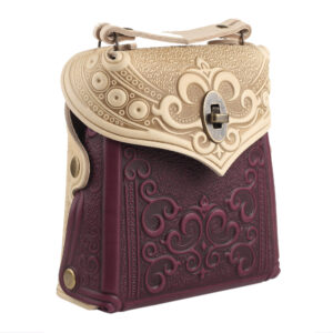 Сумка рюкзак шкіряна бежево-бордова "Тиснення"