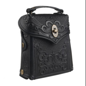 Сумка рюкзак шкіряна чорна “Тиснення”