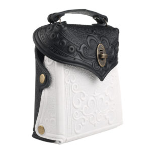 Сумка рюкзак шкіряна чорно-біла “Тиснення”