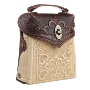 Сумка рюкзак шкіряна коричнево-бежева “Тиснення”