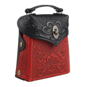 Сумка рюкзак шкіряна чорно-червона “Тиснення”