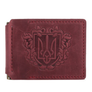 Затискач для купюр бордовий “Тризуб”