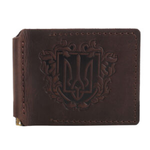 Затискач для купюр коричневий “Тризуб”