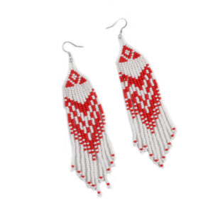 Сережки з бісеру “Біло-червоні”