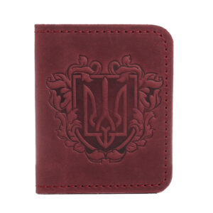 Обкладинка для документів (ID-паспорт) з прозорим віконечком бордова Герб