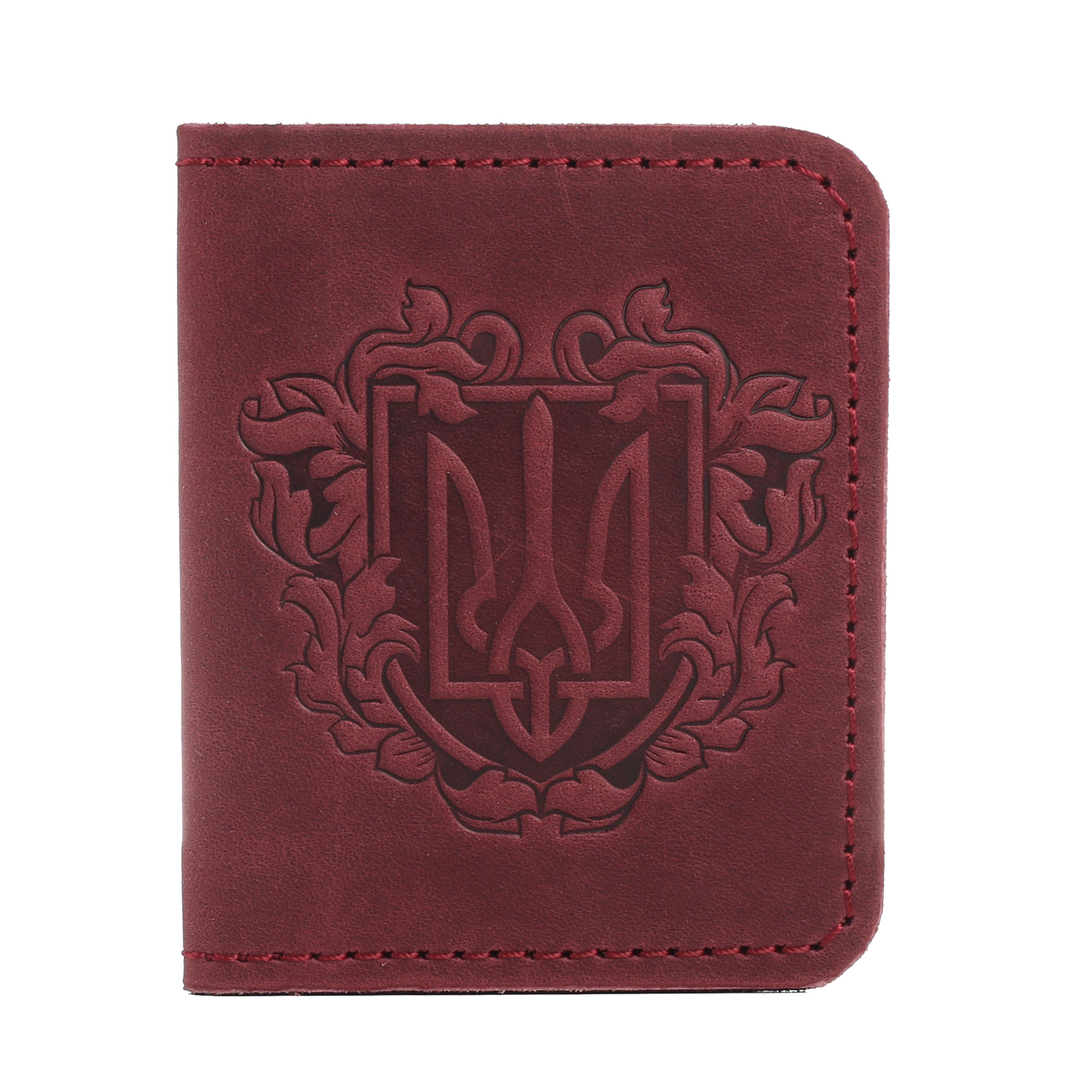 Обкладинка для документів (ID-паспорт) з прозорим віконечком бордова Герб