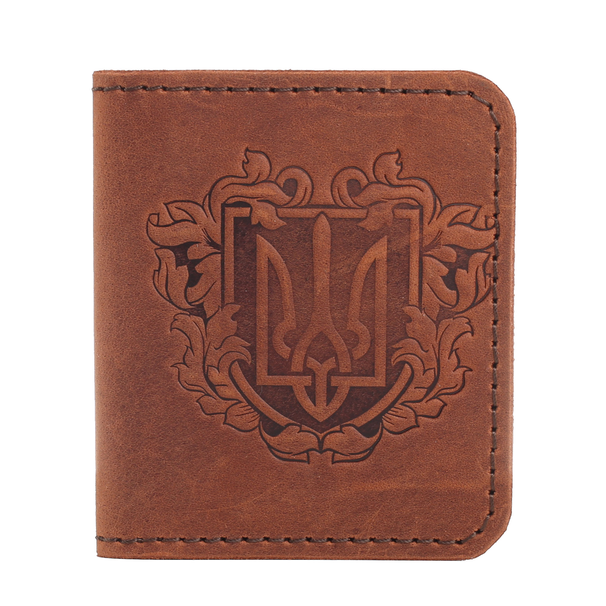 Обкладинка для документів (ID-паспорт) з прозорим віконечком руда Герб