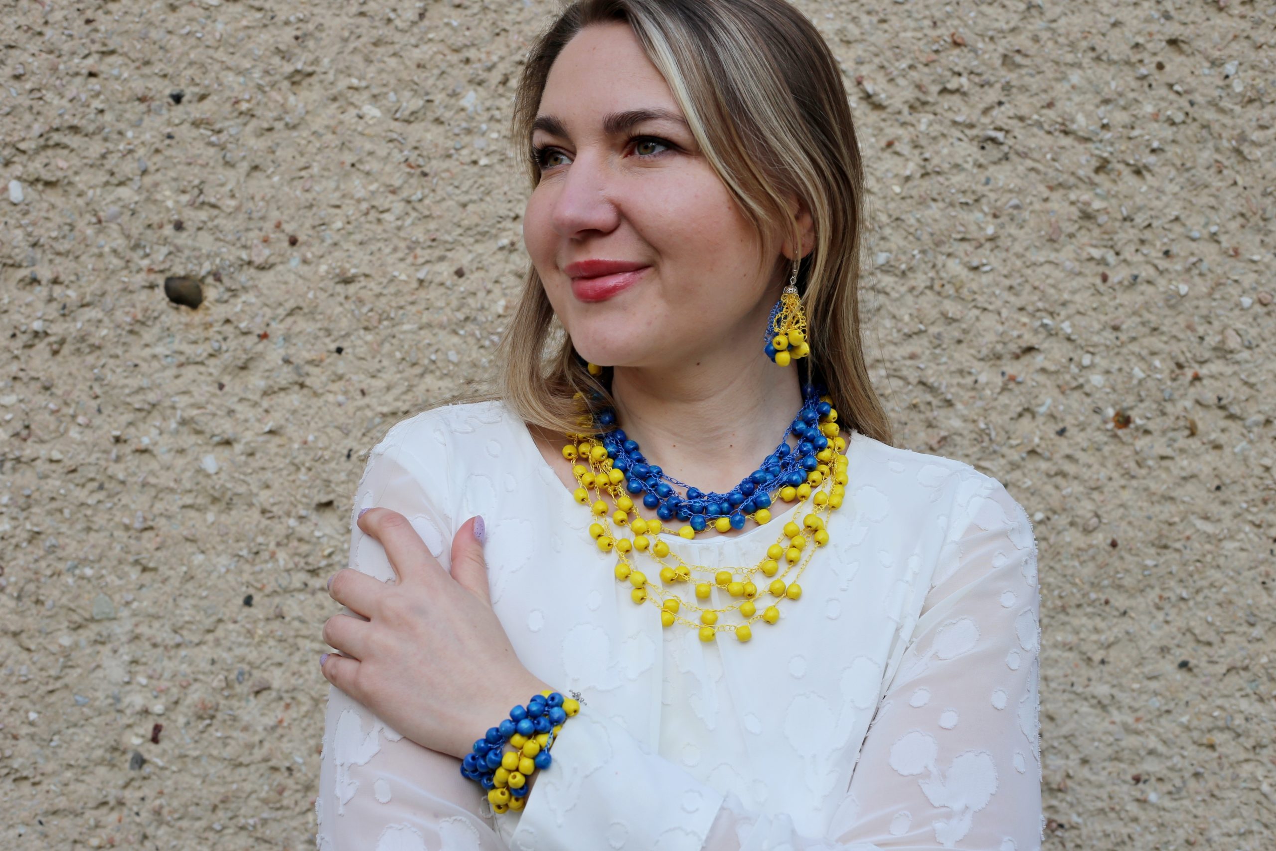 Набір прикрас з дерева 3в1, жовто-синій - Зображення 7