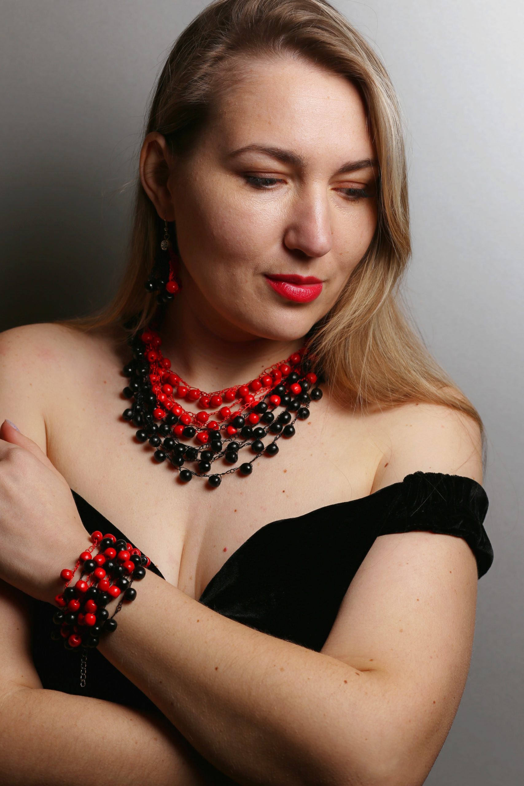 Набір прикрас з дерева 3в1, червоно-чорний - Зображення 7