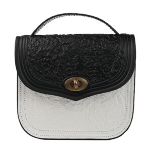 Сумка шкіряна чорно-біла "Квітка"