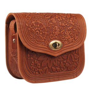 Сумка шкіряна коньяк "Квітка"