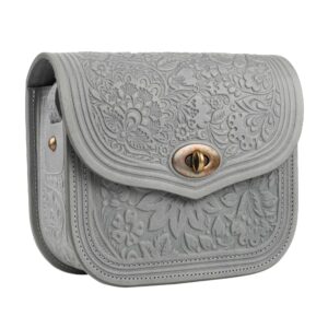 Сумка шкіряна сіра "Квітка"