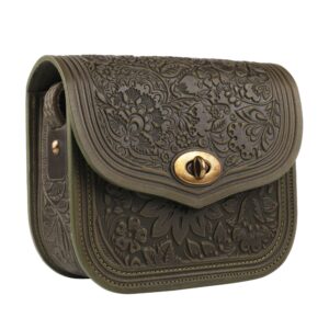 Сумка шкіряна хакі "Квітка"