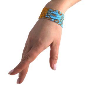 Браслет з бісеру синьо-жовтий "Золотий тризуб"