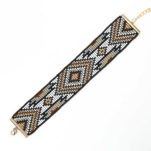 Браслет з бісеру, бірюзово-золотий