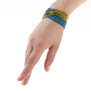 Браслет з бісеру синьо-жовтий плетений