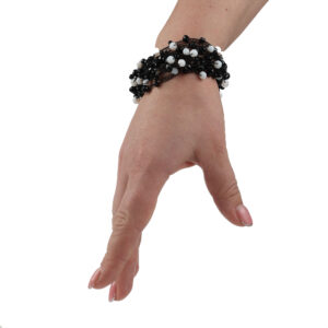 Браслет з бісеру-кришталю біло-чорний