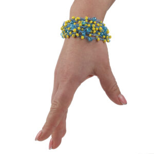 Браслет з бісеру-кришталю жовто-блакитний