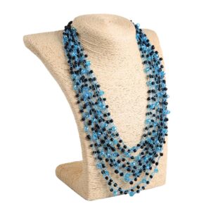 Кольє з бісеру-кришталю, блакитно-чорне