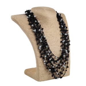 Кольє з бісеру-кришталю, чорно-біле
