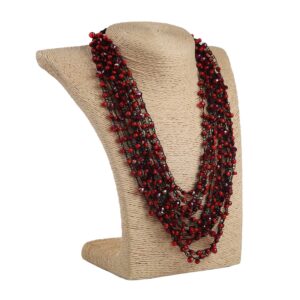 Кольє з бісеру-кришталю, чорно-червоне