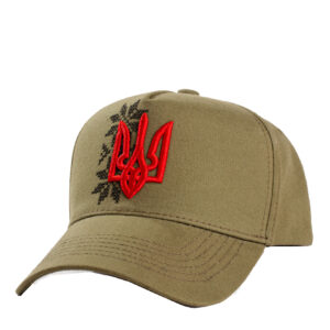 Кепка вишивка ТРИЗУБ+Орнамент червоний