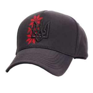 Утеплена кепка чорно-червона з тризубом