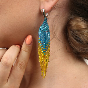 Сережки з бісеру, синьо-жовті