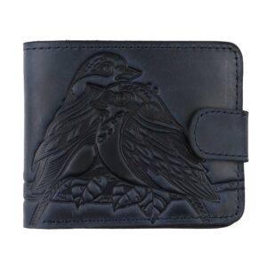 Гаманець синій складений, з тисненням (птахи)