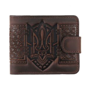 Гаманець коричневий складений (герб), з тисненням