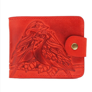 Гаманець червоний складений (пташки), з тисненням