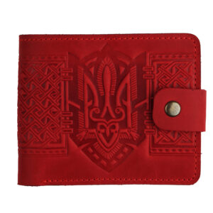 Гаманець червоний складений (герб), з тисненням
