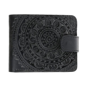 Гаманець чорний складений (сонце Карпат), з тисненням