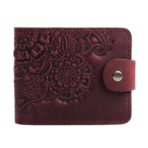 Гаманець бордовий складений, з тисненням (квіти)