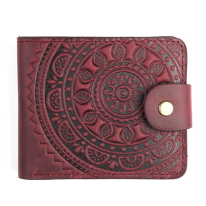 Гаманець бордовий складений (сонце Карпат), з тисненням