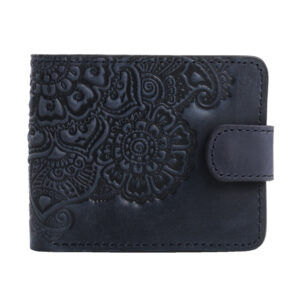 Гаманець синій складений, з тисненням (квіти)