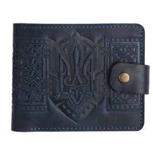 Гаманець синій складений (герб), з тисненням