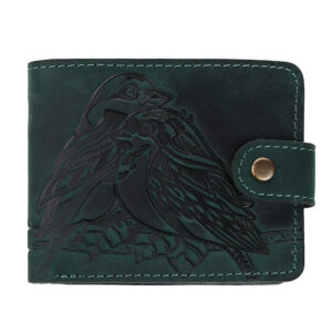 Гаманець темно-зелений  складений (пташки), з тисненням