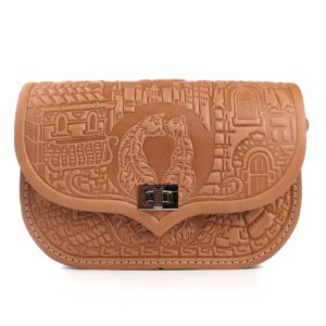 Сумка шкіряна бежева "Котики"