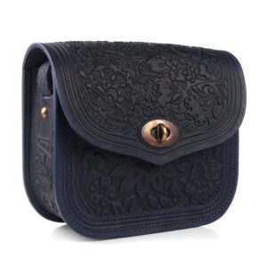 Сумка шкіряна синя "Квітка"