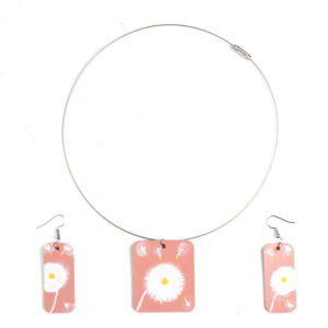 Набір кольє, сережки "Кульбабки" на рожевому