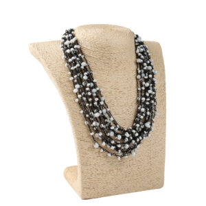 Кольє з бісеру-кришталю, біло-чорне