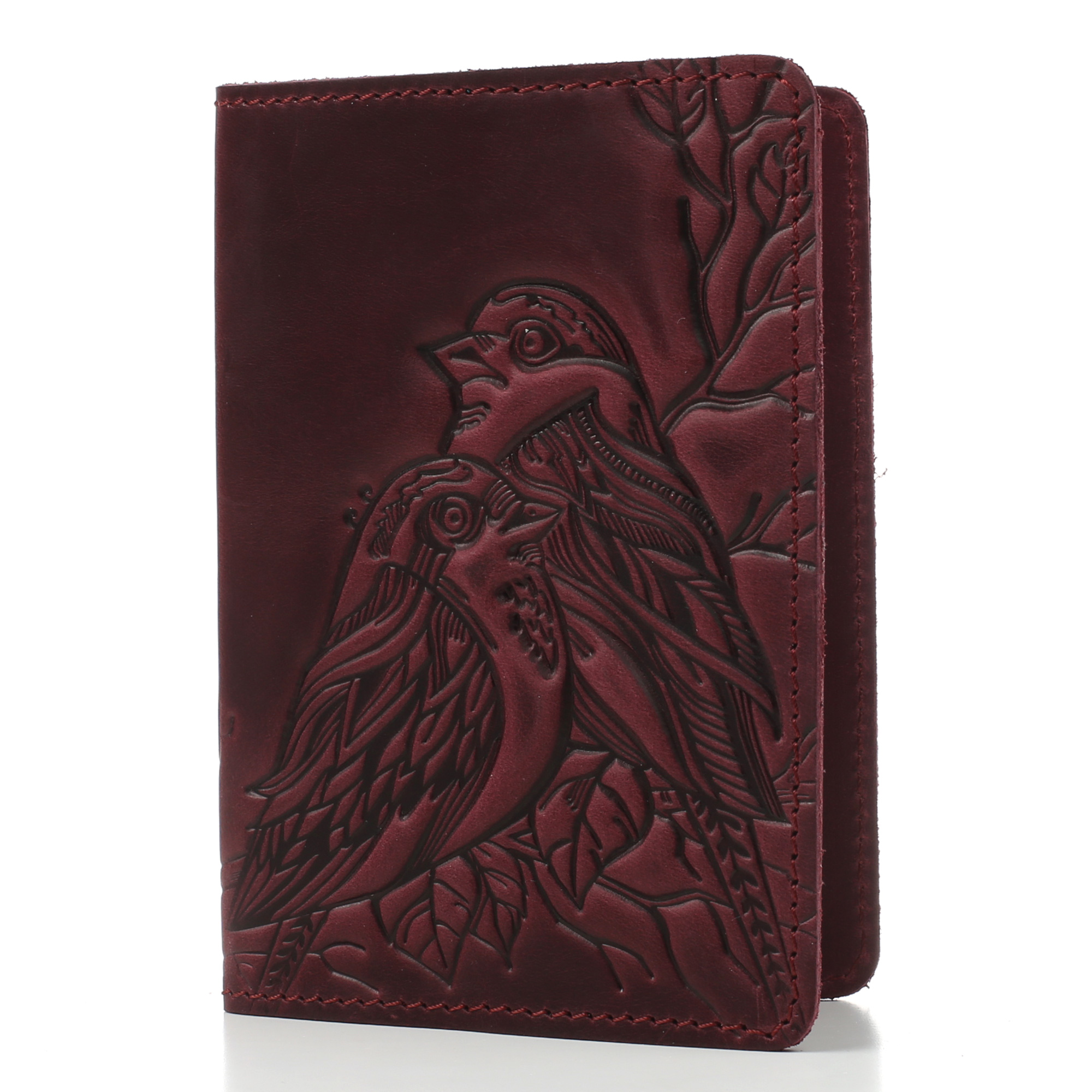 Обкладинка на паспорт бордова "Пташки"