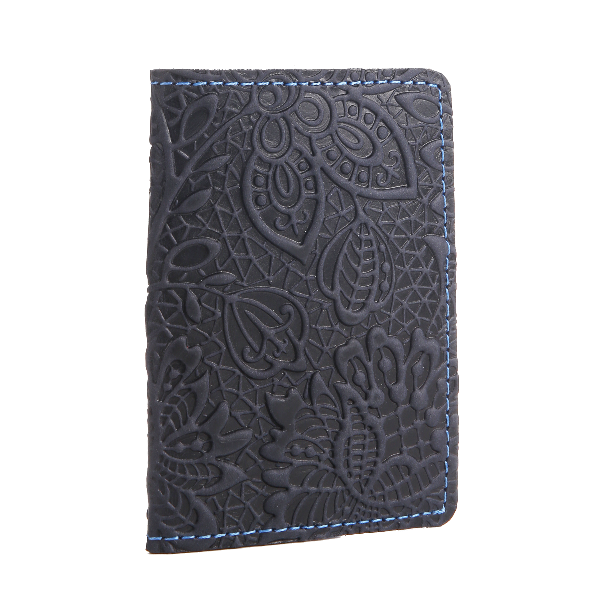 Обкладинка на паспорт темно-синя "Квіти"