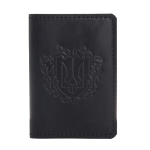 Обкладинка на паспорт чорна “Герб – орнамент”