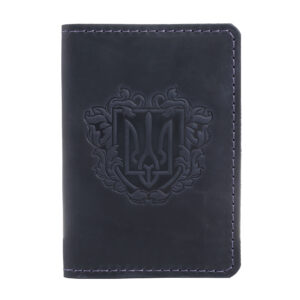 Обкладинка на паспорт синя “Герб – орнамент”