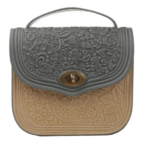 Сумка шкіряна бежево-сіра "Квітка"