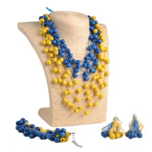 Набір прикрас з дерева 3в1, жовто-синій
